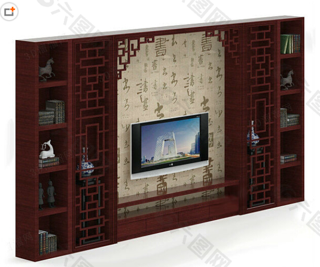 中式古典风格电视柜模型