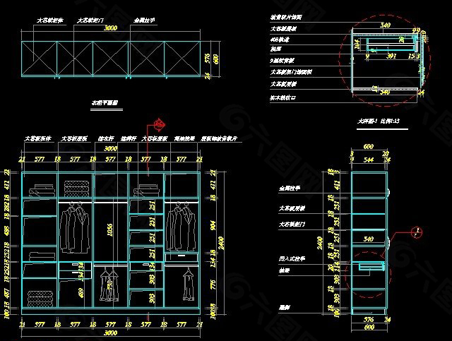 主卧衣柜详细施工图