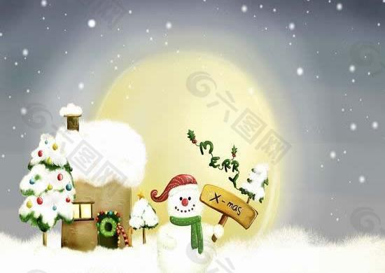卡通圣诞节雪人背景psd分层素材