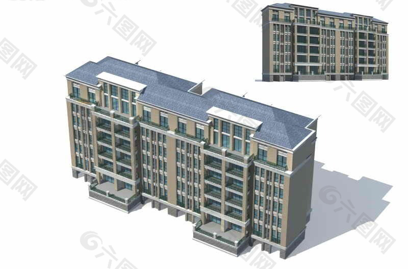 西式多层住宅楼3D模型设计