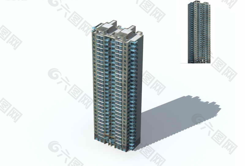 独栋高层住宅楼3D模型设计