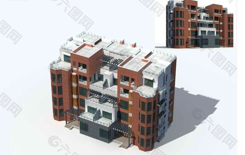 西式独栋多层住宅楼3D模型设计