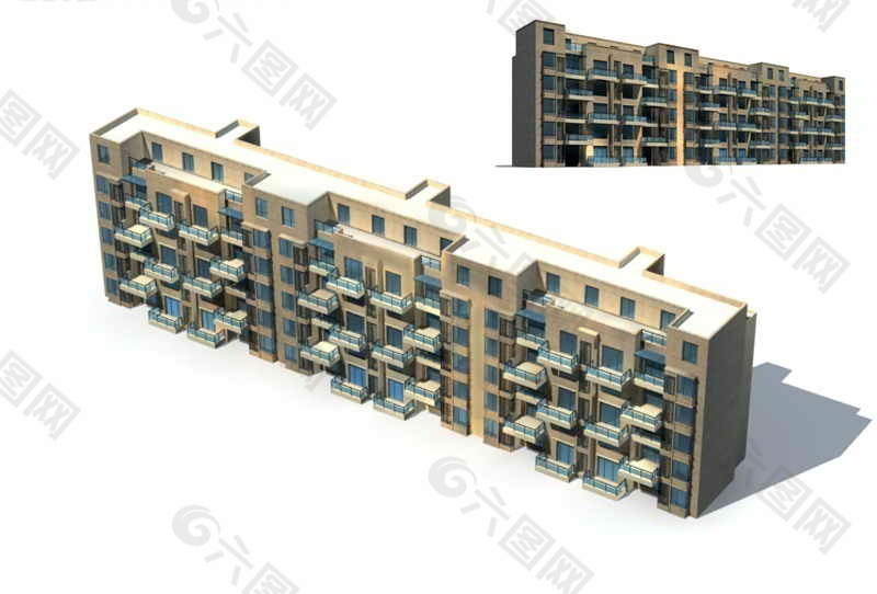 中式多层小区住宅楼3D模型设计