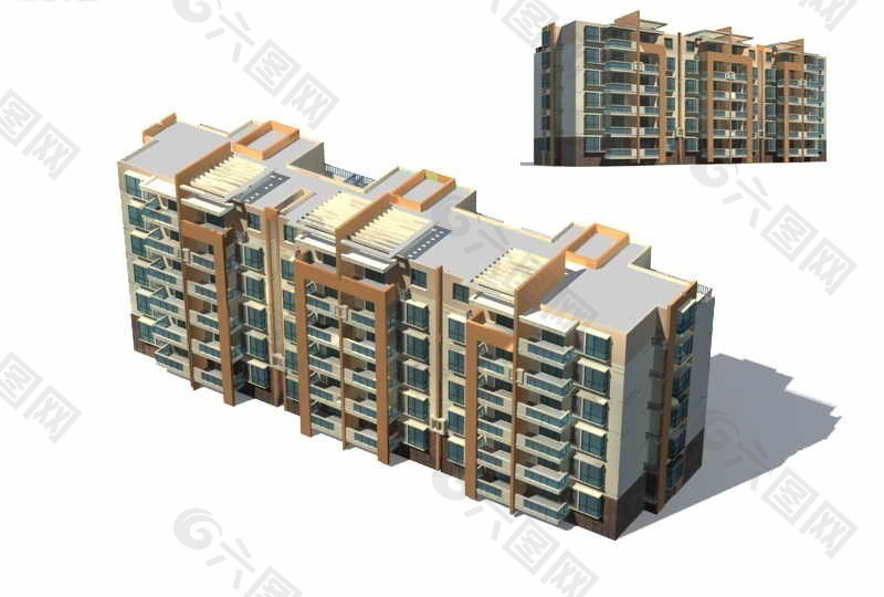 中式多层住宅楼3D模型设计