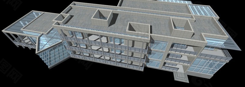 现代学校建筑俯视图3D模型设计