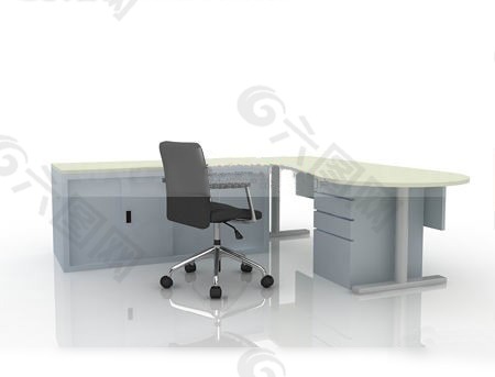 一面圆弧倒角L型办公桌和转椅