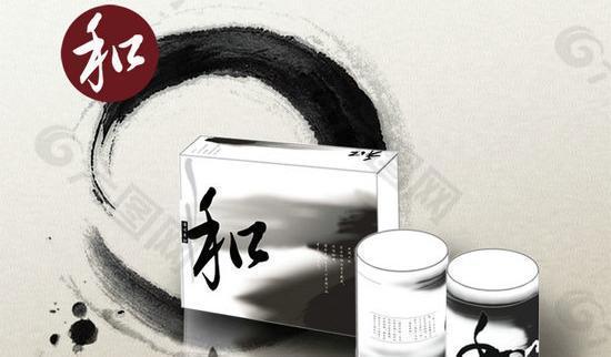 中国风水墨渲染茶叶包装PSD模板