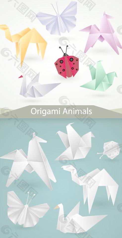 昆虫动物折纸设计矢量图