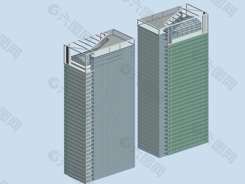 凸形长方形规划简模建筑3D模型