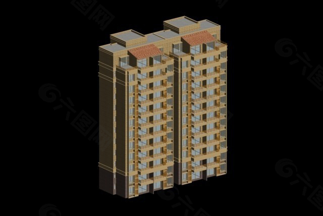 独栋十二层住宅塔式楼模型
