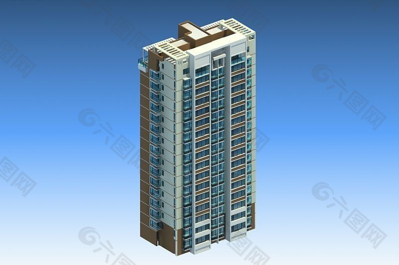 独栋高层塔式住宅楼模型