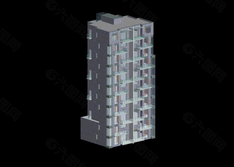 独栋小高层塔式住宅楼模型