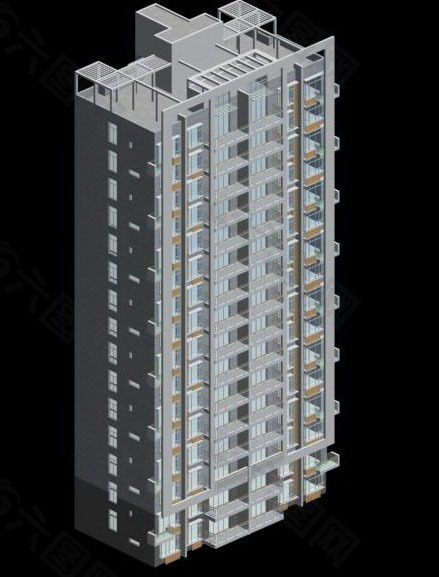 独栋十五层塔式住宅楼模型