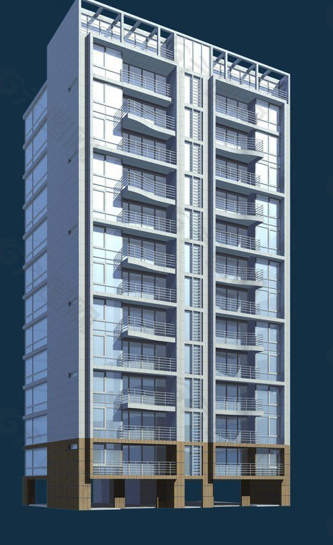 十三层现代板式住宅楼模型