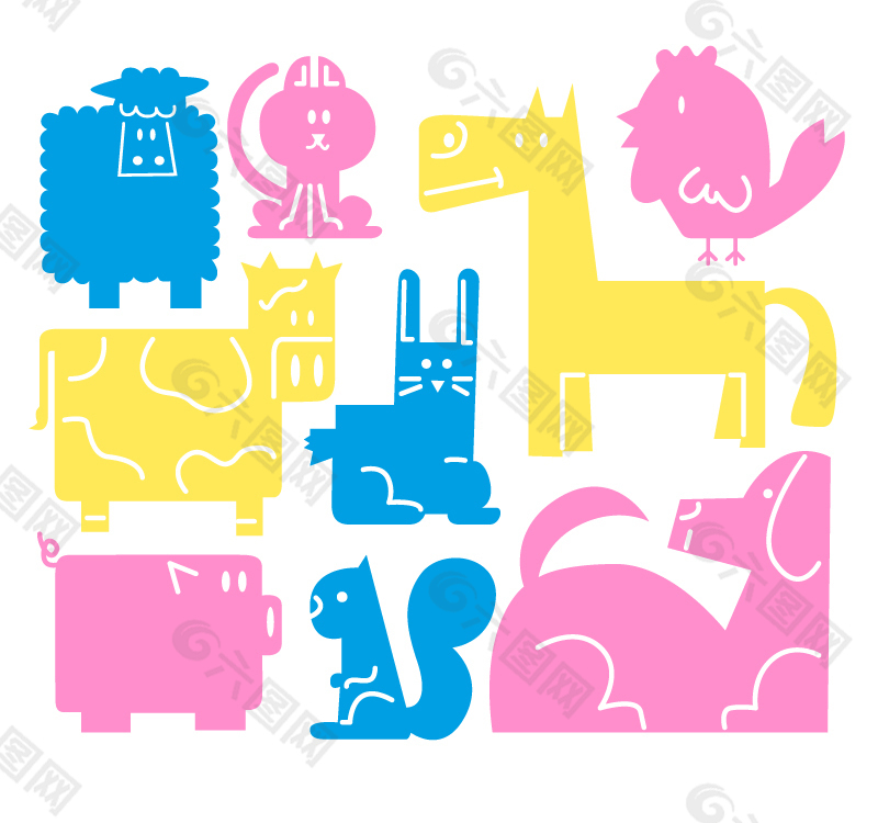 9款彩色动物设计矢量素材