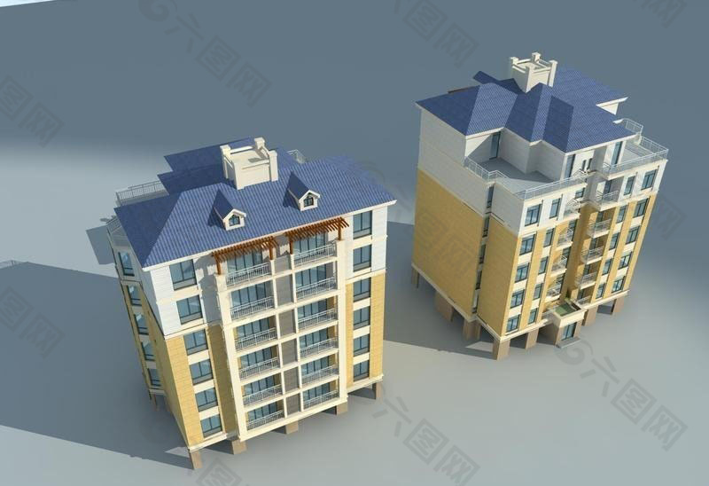 现代优雅风格住宅楼3D模型素材
