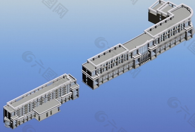 商业街建筑群鸟瞰3D模型