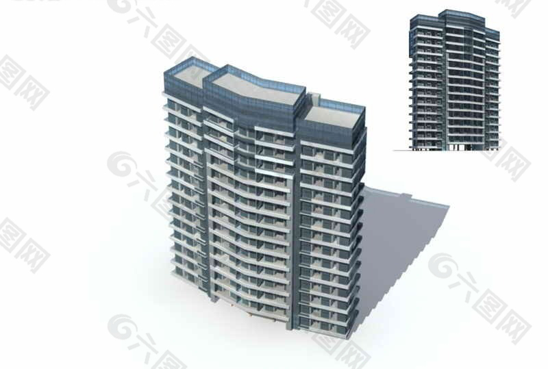 弧形高层独栋住宅楼3D模型