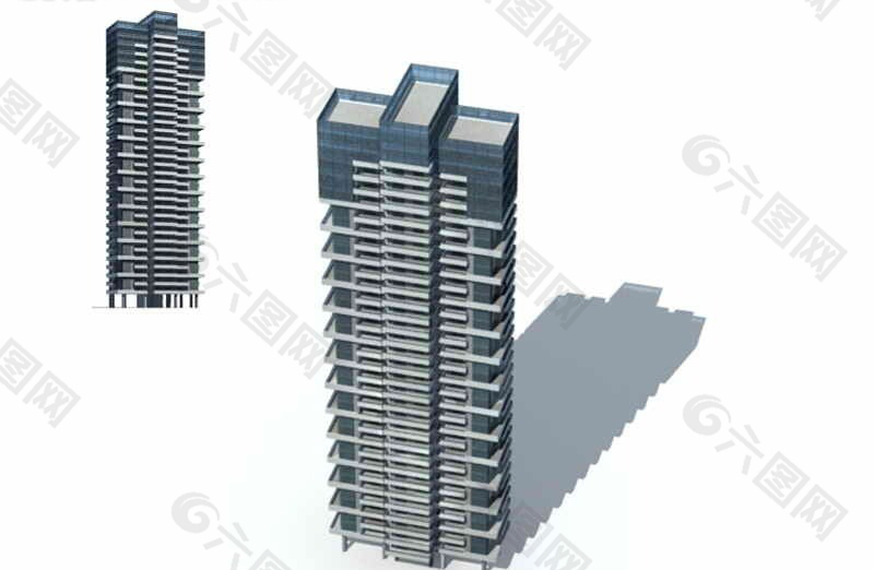 现代高层独栋住宅楼3D模型
