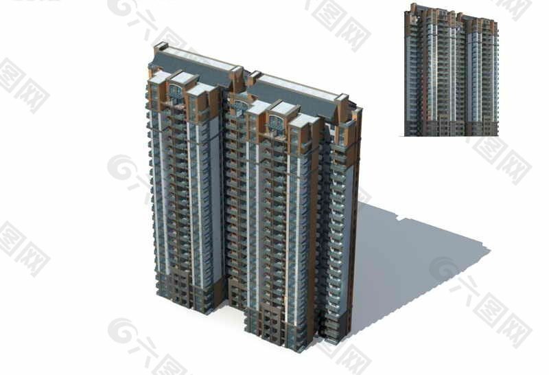 现代城独栋住宅楼3D模型设计