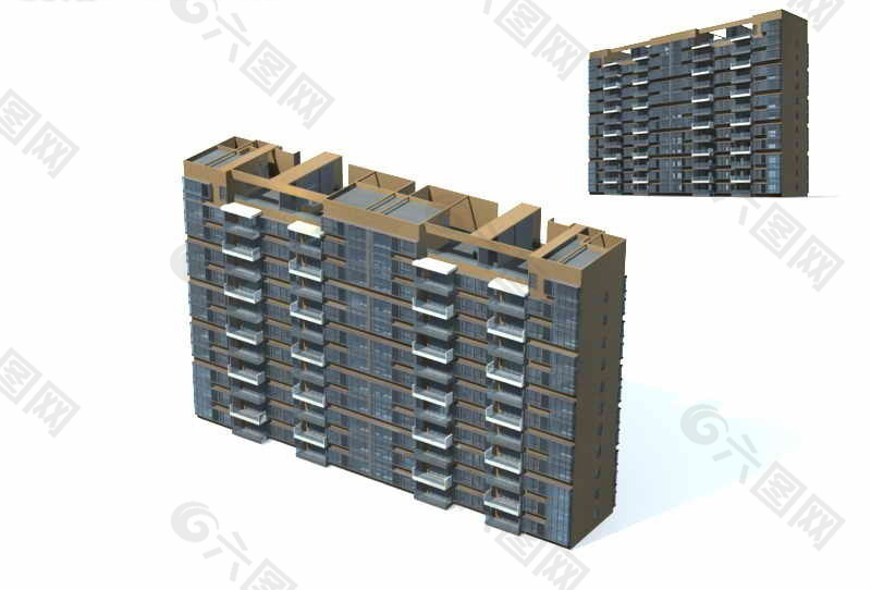 城市小区独栋高层住宅3D模型