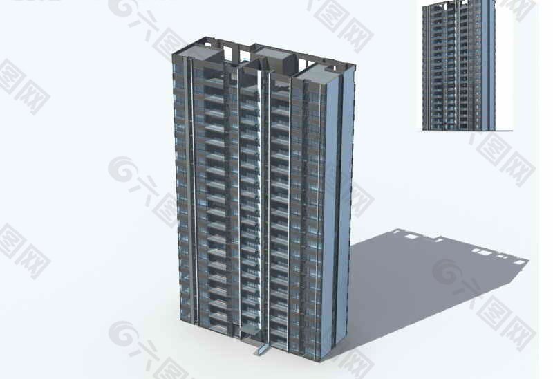 现代城市独栋高层住宅3D模型
