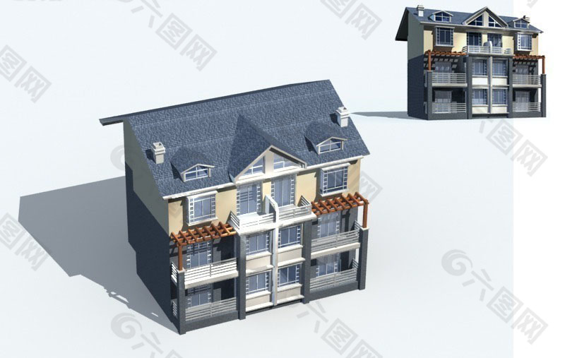 欧式的三层别墅3D模型
