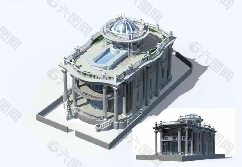 欧式豪华唯美风格高档别墅3D模型素材