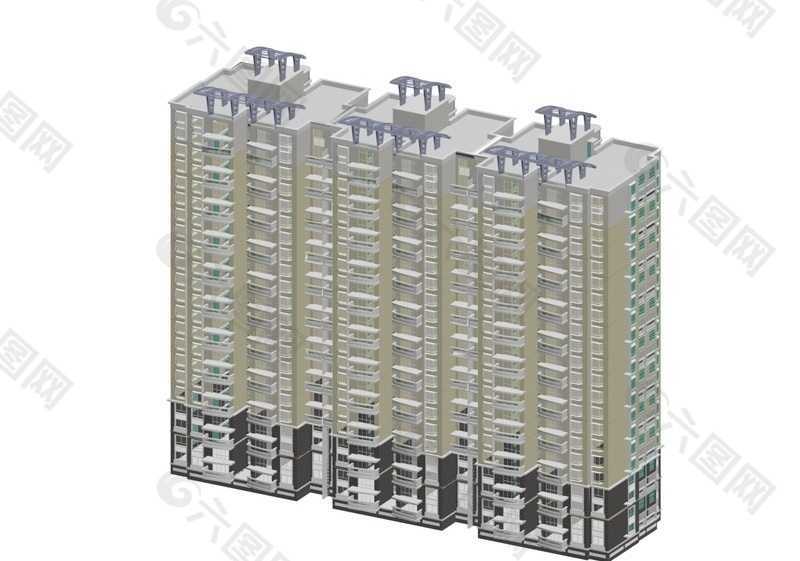 三联排塔式住宅楼模型