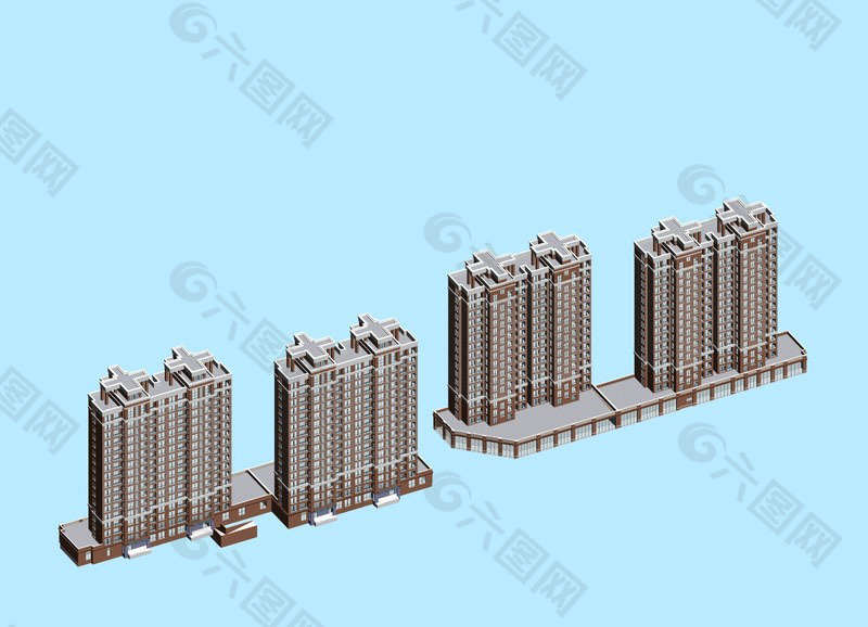 高层临街塔式商住楼群3D模型