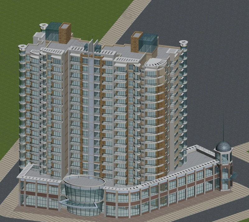 中西混搭高层住宅商业楼3D模型