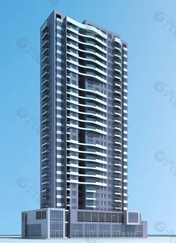 波浪形高级高层住宅建筑3D模型