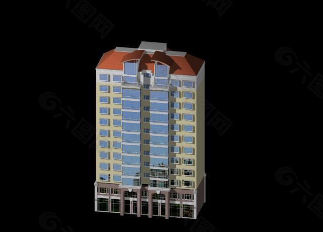 檐式屋顶高层住宅楼3D模型
