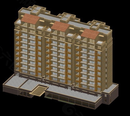 斜坡顶高层住宅商业楼3D模型