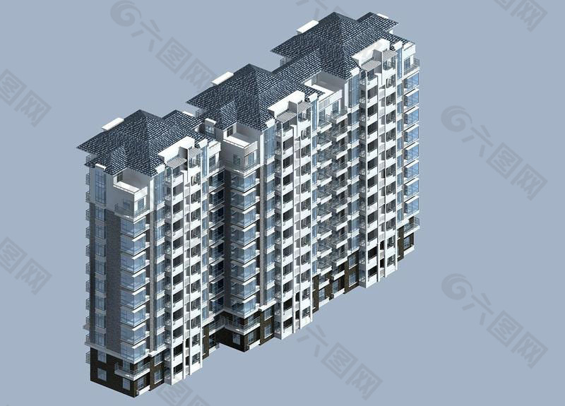 多层三联排住宅楼模型