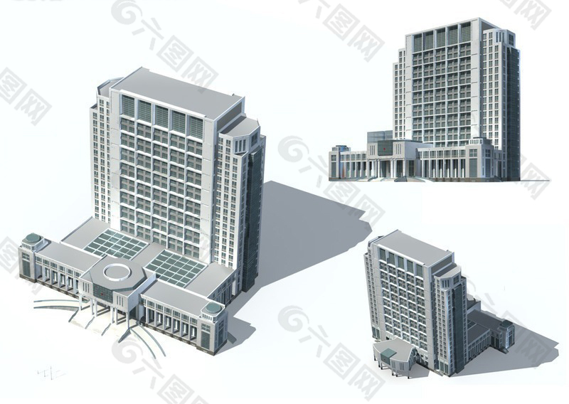 商业办公楼3D模型多方位效果图