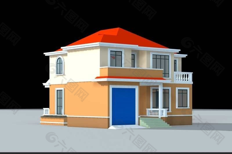 简约风格独栋二层别墅3D模型设计