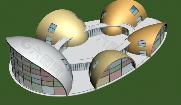 半个鸡蛋造型学校幼儿园3D模型图