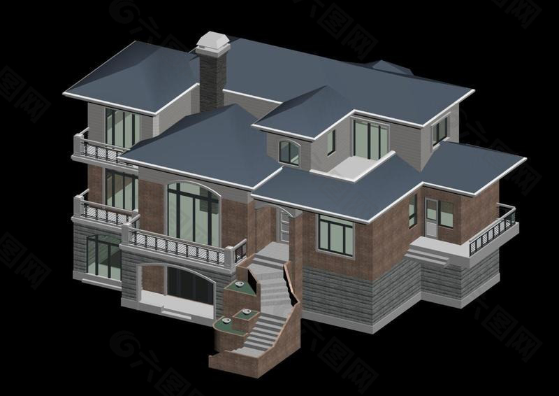 独栋豪华别墅3D模型设计