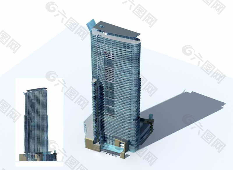 灰蓝色笔直的商业高层3D模型