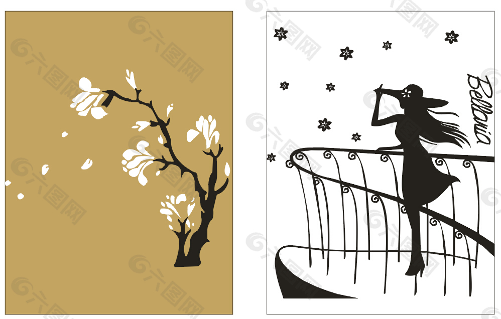 梨花树及美女设计元素素材免费下载 图片编号 六图网