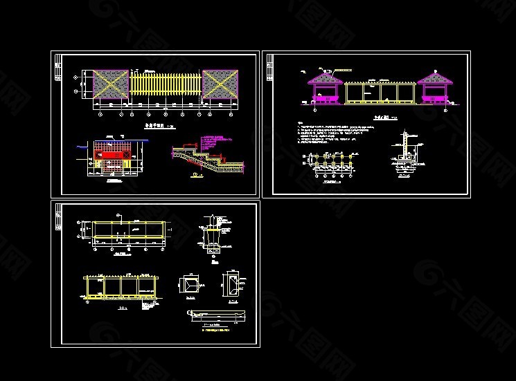 双亭廊cad设计施工图纸