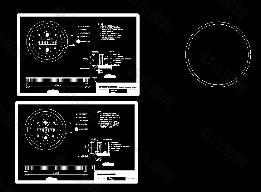圆形喷泉cad施工设计图纸