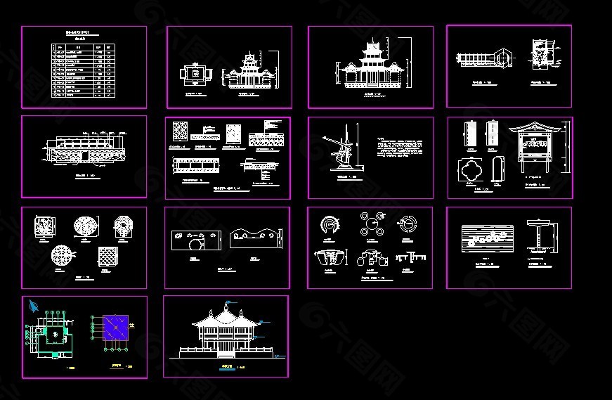 某古代园林建筑及小品cad设计施工图