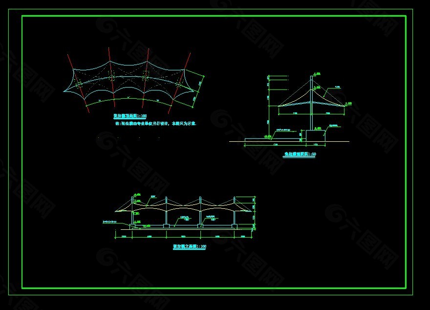 市中心广场张拉膜cad详细设计施工