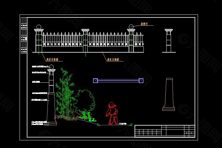小区景观围墙竣工大样cad图纸
