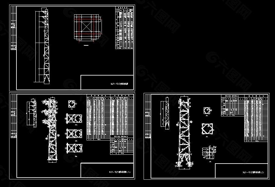NJ1-10.5整套铁塔cad组装设计图纸