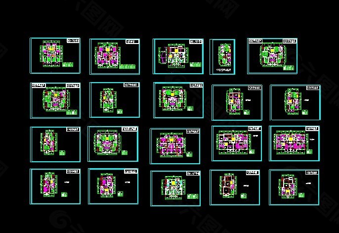 多层住宅楼中经典20种CAD户型平面图