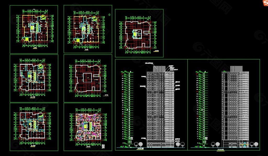 某高层点式住宅楼CAD平立面图纸