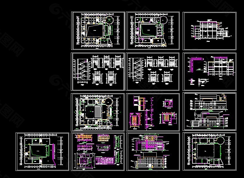 大型综合演播厅CAD全套施工图dwg.